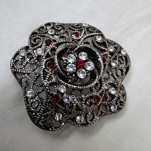 Vintage Brooch with Clear and Ruby Crystal